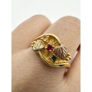 Vintage Gold Plated Two Tone Ruby Sapphire Ring Size 7.25